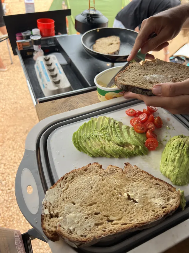 Breakfast being prepared on the Emmer work surface